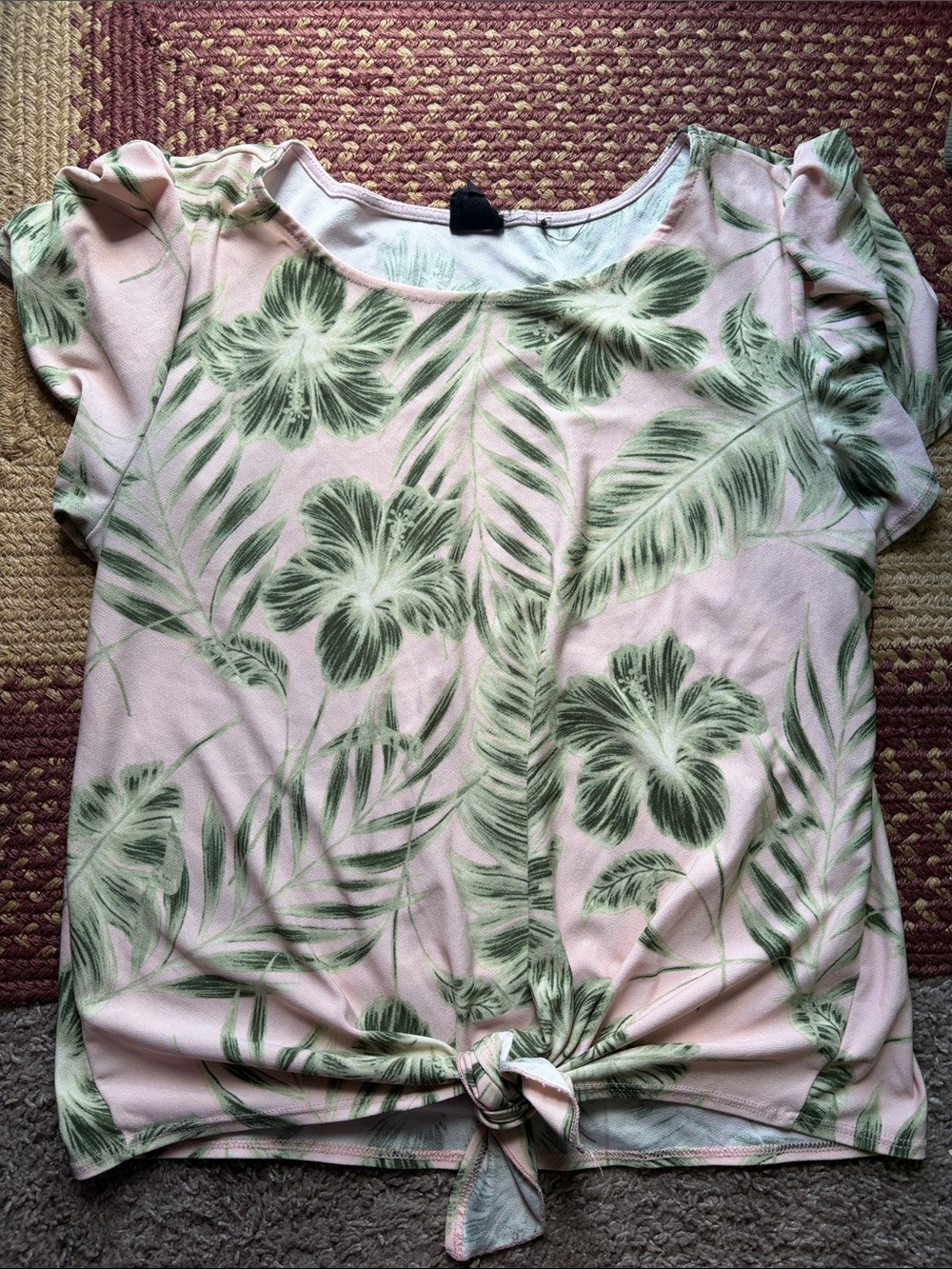 W5 Pink Tropical Floral Knot Front Top